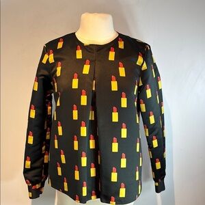 Blugirl Folies Black Lipstick Print Blouse US10